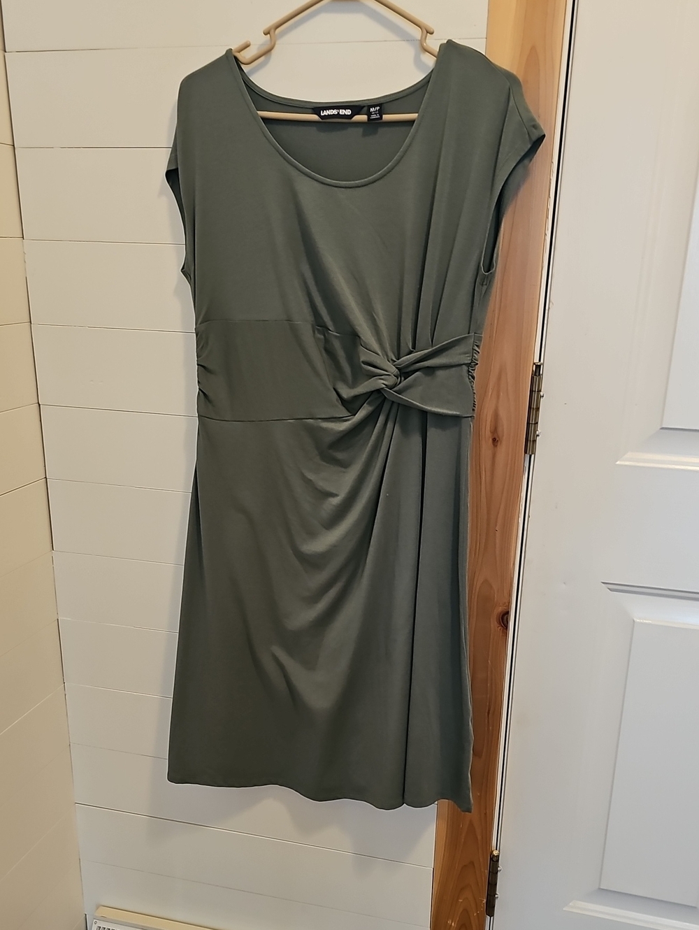 Lands' End Olive Green Knot-Detail Cap Sleeve Dress